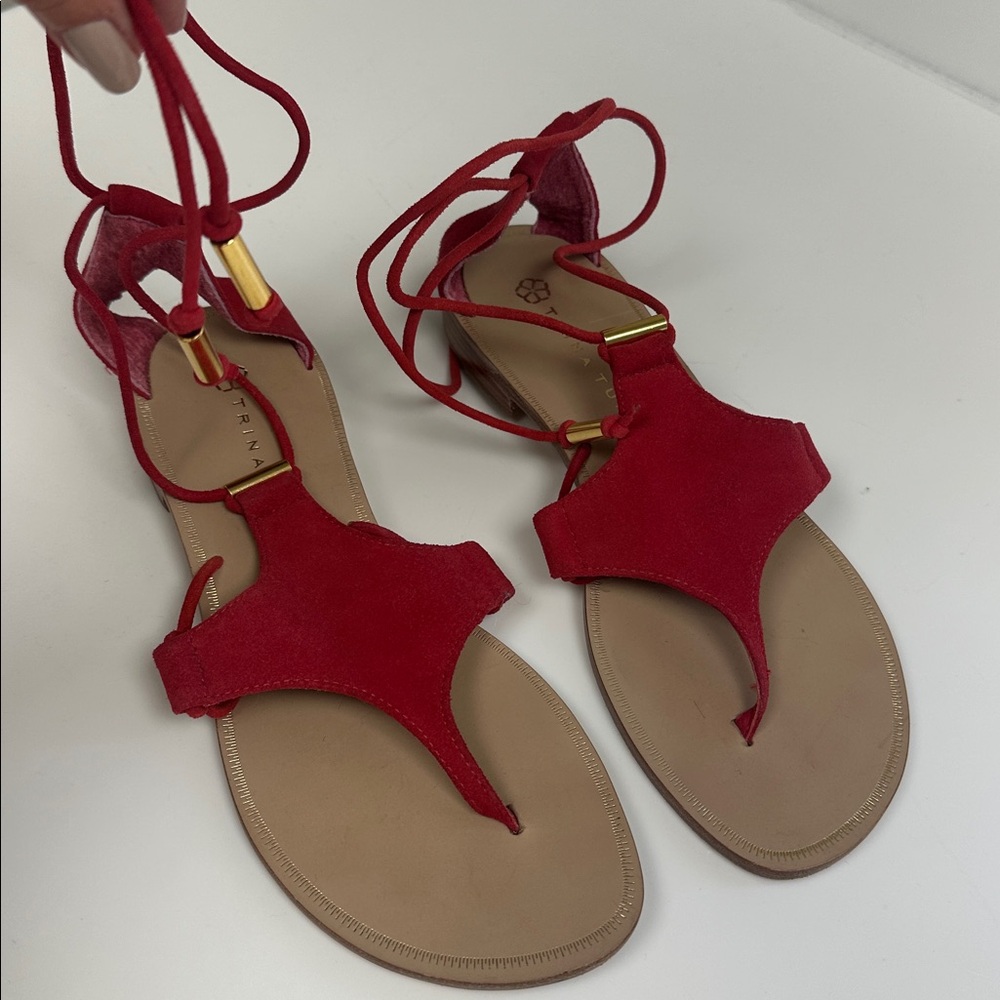Trina Turk Red Suede Lace-Up Sandals